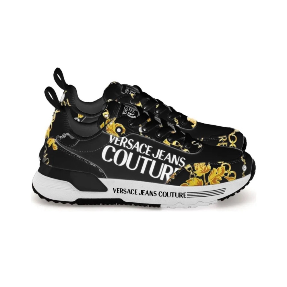 Versace Jeans Collection Baroque Print Black and Gold Sneakers Runners